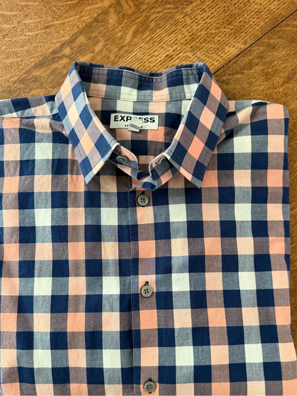 Express Men’s Navy and Pink Checked Button-Down Shirt